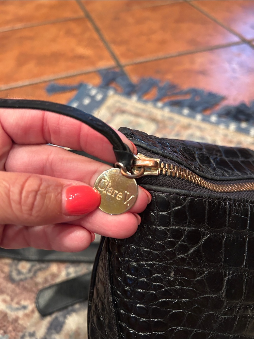 Clare V Black Croc Belt Bag with Gold Hardware - Picture 3 of 13
